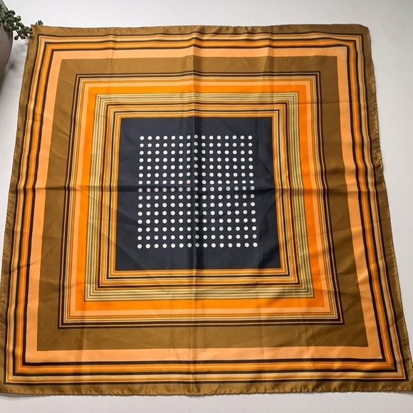 Contemporary Square orange brown polka dot stripe scarf - Picture 2 of 3